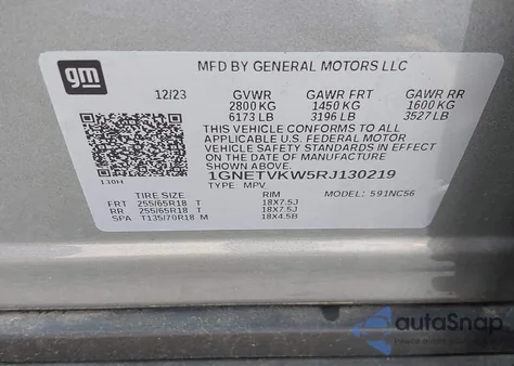 2024 Chevrolet Traverse Limited Awd Lt Cloth from USA, damaged, VIN 1GNETVKW5RJ130219